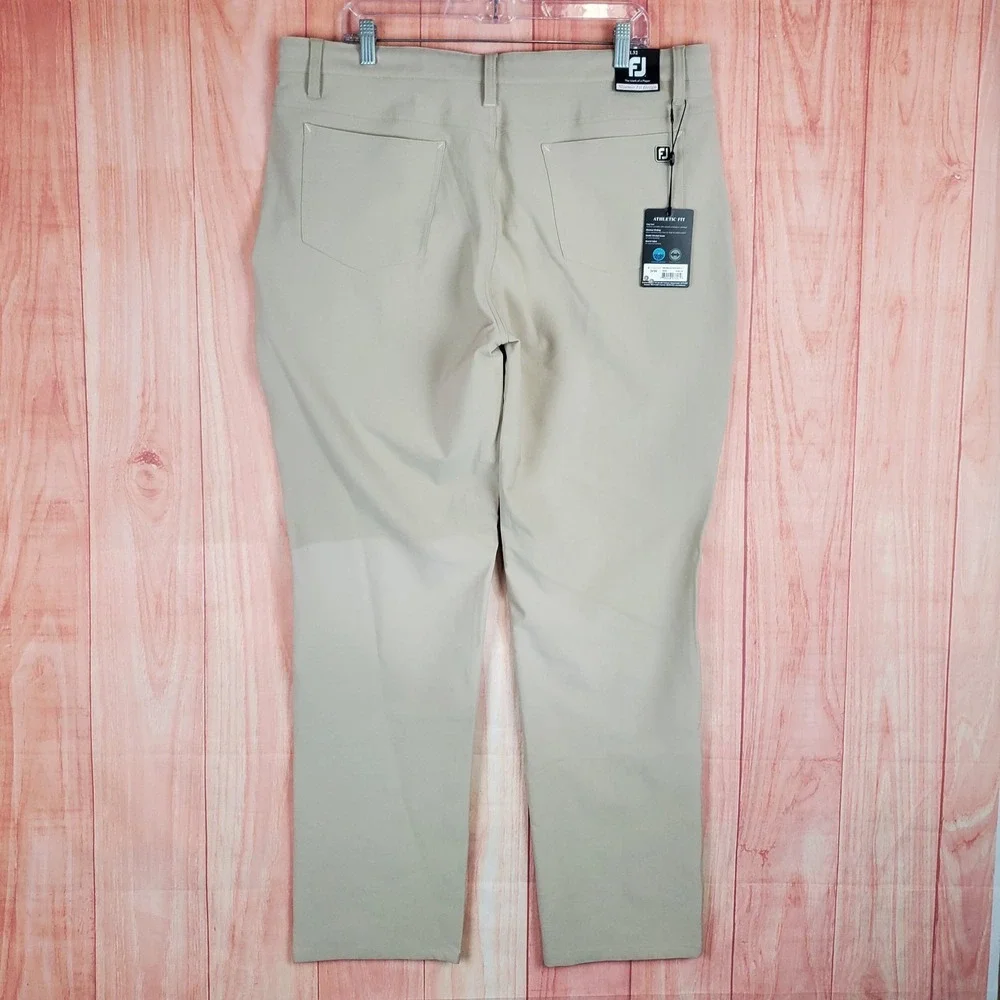 FootJoy Mens Golf Pants Sz 38X32 Tan Stretch Flat Front Athletic Fit Performance